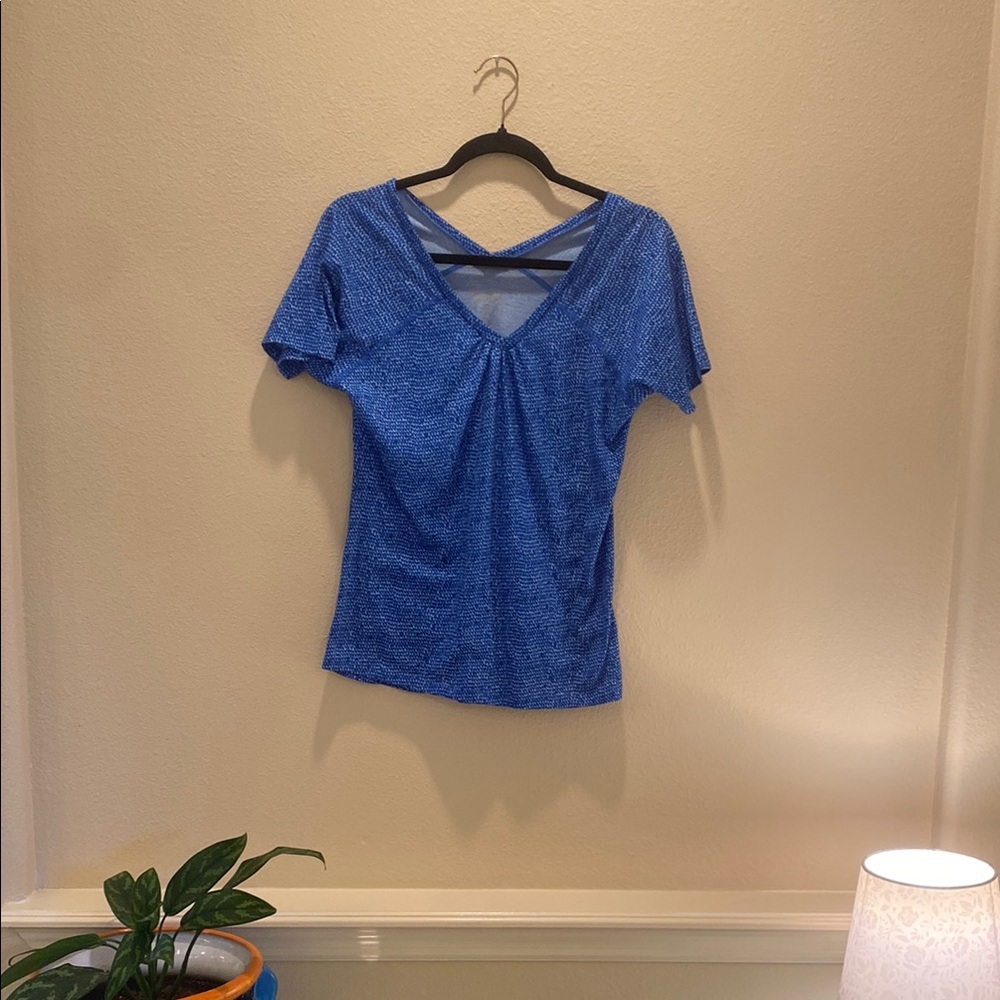 Blue V-Neck Women's Top ATHLETIC top! Fitted S/P